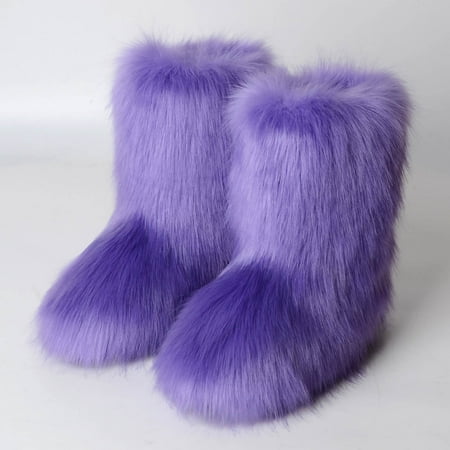 

Juebong Thanksgiving Day Deals Women s Fashion Color Imitation Animal Boots Plus Cashmere Boots Snow Boots Purple 6.5-7