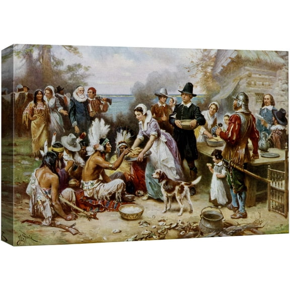 IDEA4WALL Canvas Print Wall Art - The First Thanksgiving by Jean Leon Gerome Ferris - Famous Painting Reproduction for Home Decor - 16"x24"