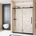 thumbnail image 3 of JERFIT 76" Matte Black Frameless Sliding Shower Door, 1/4" Tempered Glass with Explosion Proof Film, Single Panel for 56-60" Opening, 3 of 10