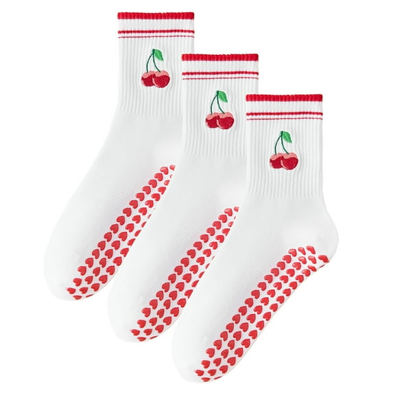 Cherry Socks with Non-Slip Grips Pilates Yoga Grippy Workout Athletic Crew Anti-Slip Grip Socks for Women Gifts