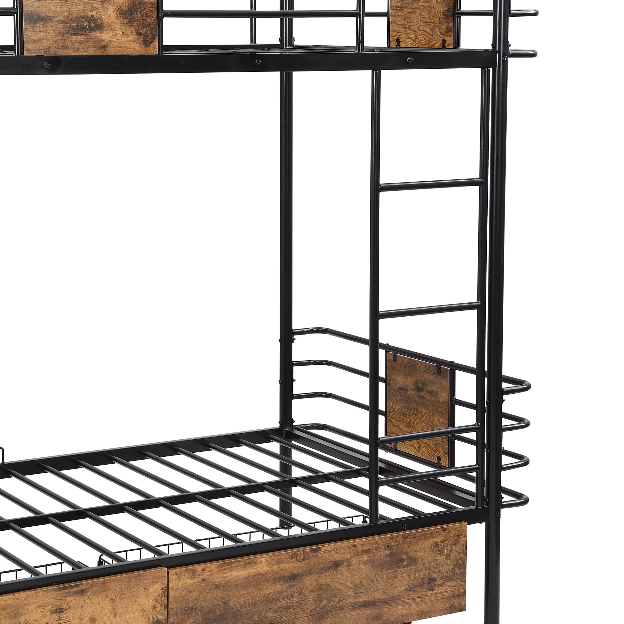 Euroco Metal Twin XL over Twin XL Bunk Bed with 2 Drawers for Kids Teens, Black