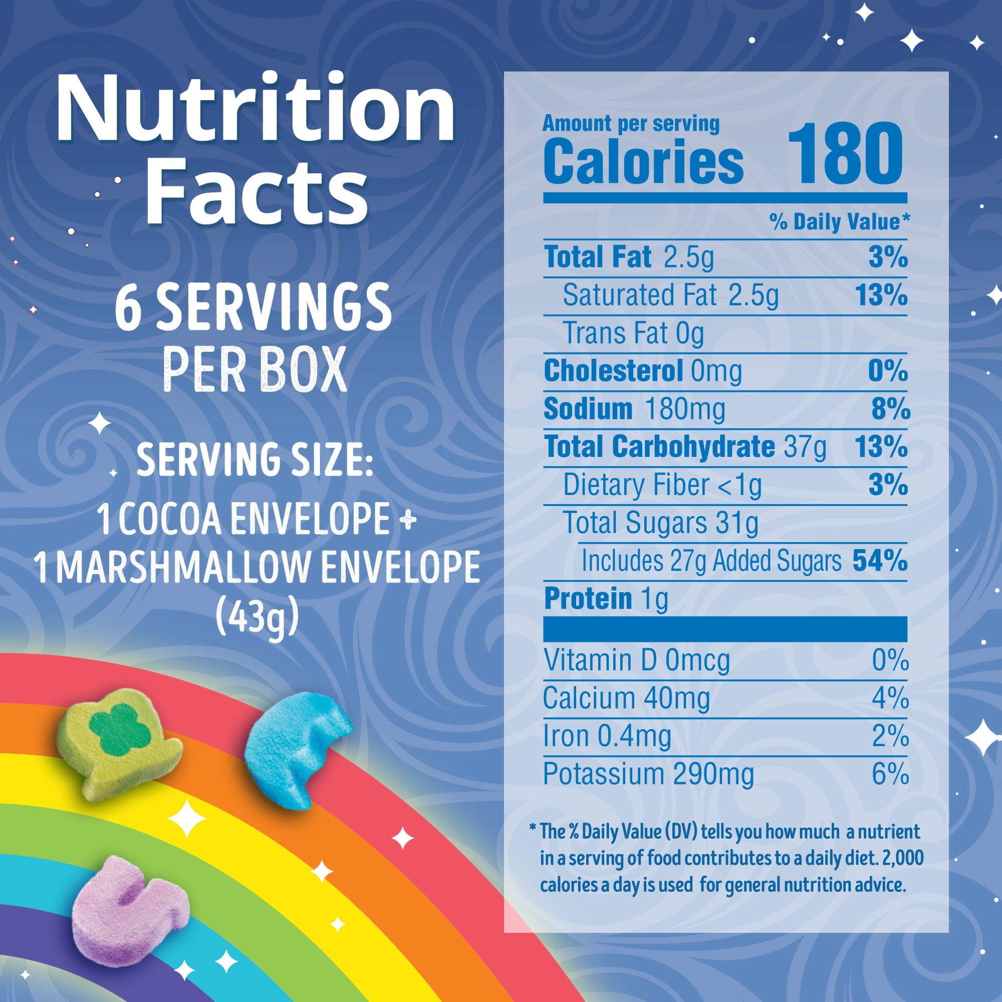 (4 pack) Swiss Miss Chocolate Flavored Hot Cocoa Mix with Lucky Charms Marshmallows, 1.38 oz., 6-Count