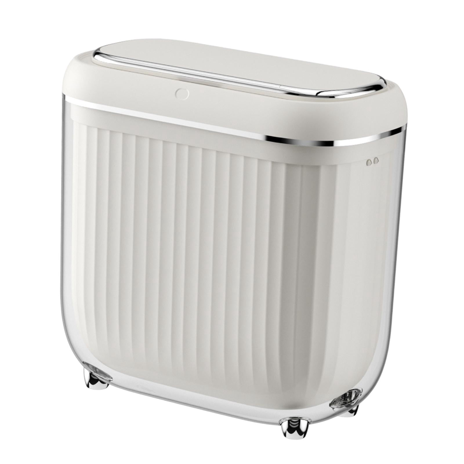 Baoblaze Automatic Trash Bin Narrow Trash Bin, Waterproof Sealed Lid Touchless Garbage Can Bathroom Trash Can for Laundry Home Kitchen White Argent