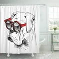 thumbnail image 1 of ABPHQTO Perro Bulldog Retrato en gafas de sol rojas Vector Ilustración Hipster Cortina de ducha 150x180 cm, 1 of 1