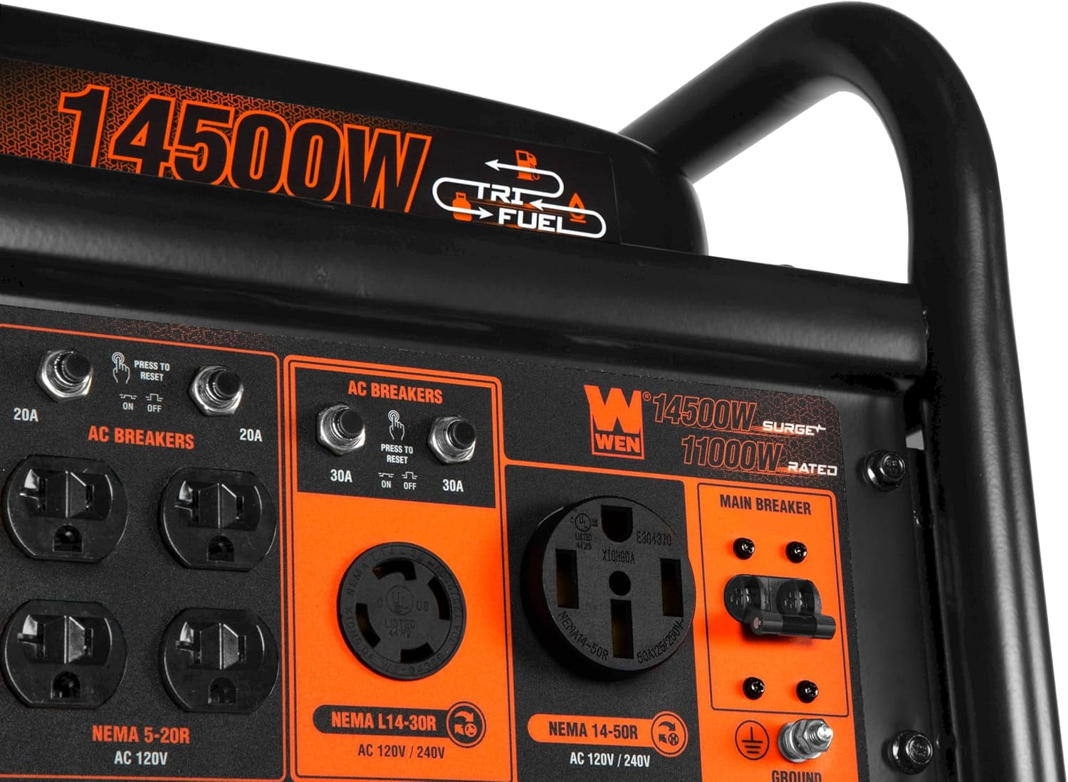 WEN 14,500-Watt 120V/240V Tri-Fuel Generator for Gas, Propane, and Natural Gas, Transfer-Switch Ready with Electric Start, Wheel Kit, and CO Watchdog (TF-1450X)