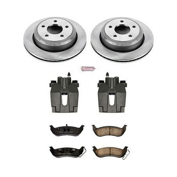 PowerStop Rear Stock Replacement Brake Pad and Rotor Kit with Calipers Fits: FORD Select Models KCOE6181