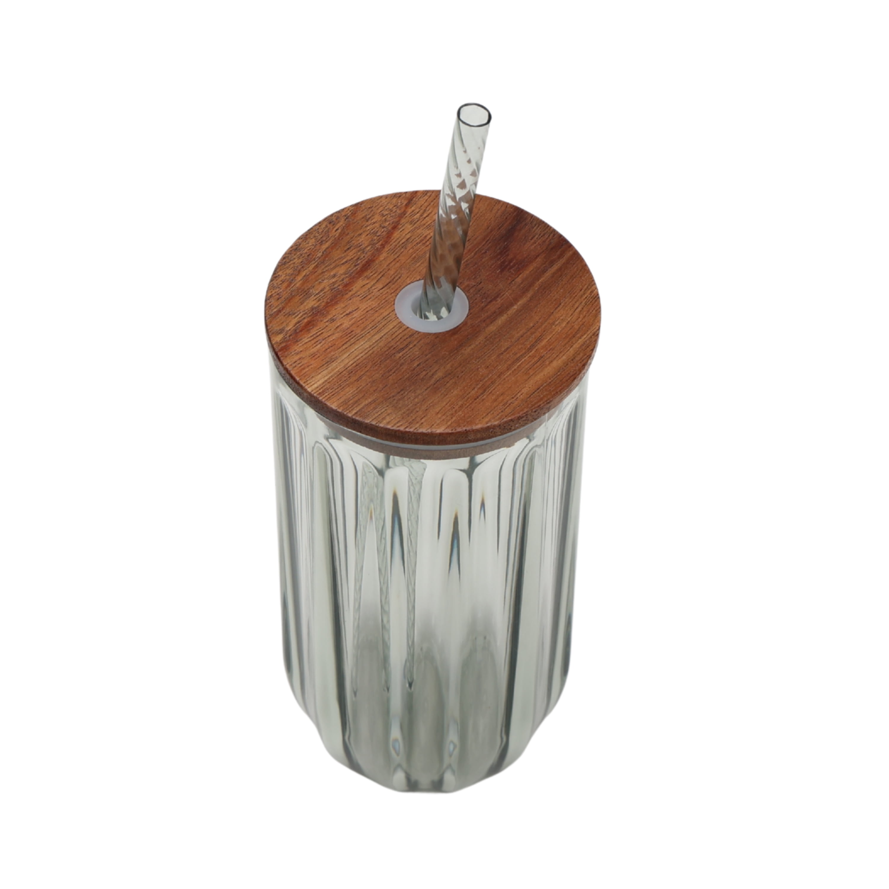 Better Homes & Gardens 2-Piece Green Ribbed Tritan Sipper Tumbler Set with Acacia Wood Lids and Straws