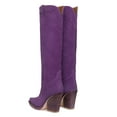 thumbnail image 3 of YDN Women Western Cowboy Pointed Closed Toe Boots Chunky Block High Heels Pull On Wide Calf Knee High Boots Shoes Size 6 Purple, 3 of 5