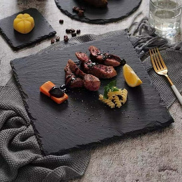Plato de pizarra para cena, postre, sushi, comida occidental, plato de pizarra negra, vajilla, plato plano, plato japonés para barbacoa, bistec