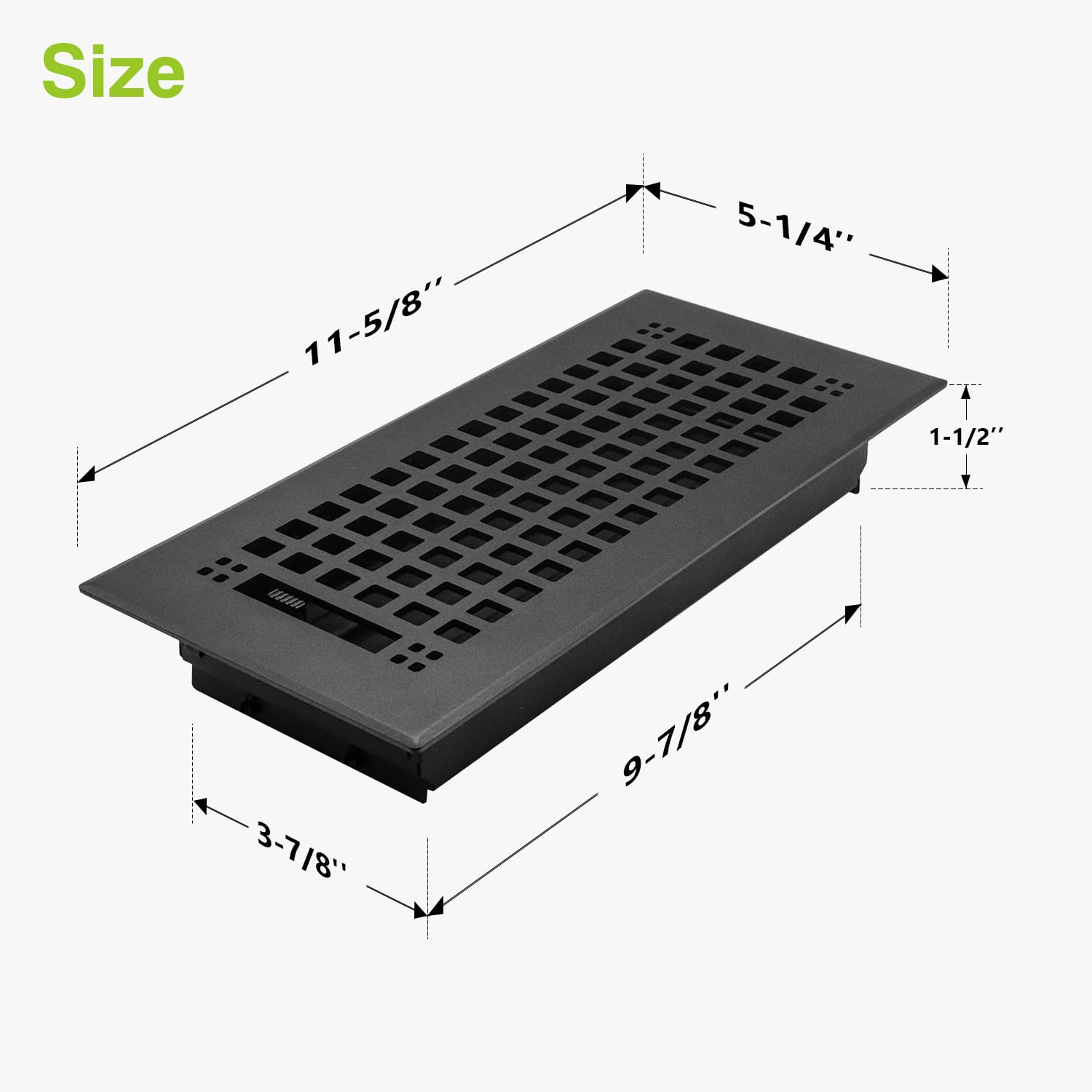 Naiture Louvered Floor Register, Mission Style Stainless Steel with Damper or Lever, Duct Size 4" X 10" (Overall Size 5-1/4" X 11-5/8"), Black Finish