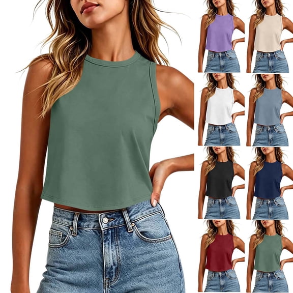 AnuYalue Womens Workout Cropped Tank Tops Racerback Sleeveless Crewneck Running Yoga Active Shirts