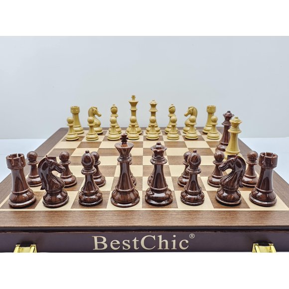 Juego de ajedrez BESTCHIC de madera plegable de 18" con piezas ponderadas
