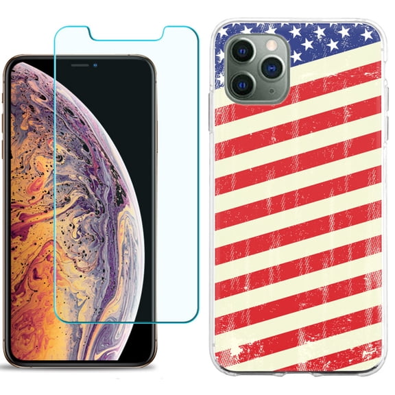 For Apple iPhone 11 Pro Case , Slim-Fit TPU Protective Phone Case with Tempered Glass Screen Protector, by OneToughShield ® - Flag / USA