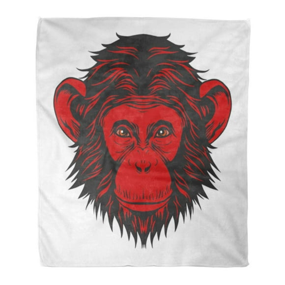 POGLIP Throw Blanket 58x80 Inches Ape Red Monkey Head Face Drawing Gorilla Chimpanzee Cool Black White Warm Flannel Soft Blanket for Couch Sofa Bed