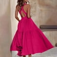 thumbnail image 4 of BangWanChi Summer Dresses for Women Clearance Women Fashion Summer Waist Cinching Solid Color Sleeveless Long Dress, 4 of 7