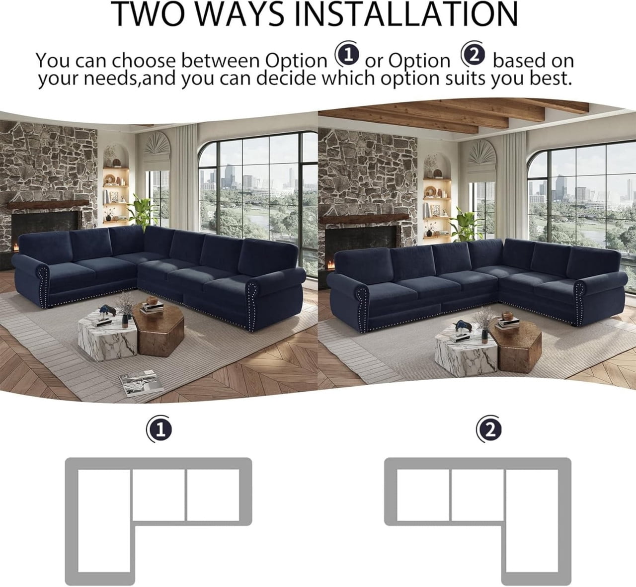 118" L-Shaped Convertible Sleeper Couch Bed, Chenille Upholstered Sectional Sofa with Pull-Out Sofa Bed, Modern Chesterfield Sofa for Living Room