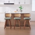 thumbnail image 2 of LEGAHOME Bar Stools set of 3, 26” Swivel Counter Height Bar Stools with Cane Rattan Back and Linen Seat, Mid-Century Modern Bar Stools for Kitchen Island, Bar, Dining Room, Walnut + Light Green, 2 of 7