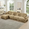thumbnail image 2 of Classic Three Seater Modular L Shaped Sectional Couch with Flared Arms and Removable Ruffles Pleats Skirts and Spindle Legs, Comfy Chenille Four-Seat Deep Seat Sofa, 2 of 9
