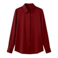 thumbnail image 5 of ClodeEU Women's Satin V Neck Long Sleeve Button Down Blouse,Casual Loose Fit Office Shirt Top Wine,Women's Plus XL, 5 of 5