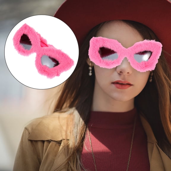RENACLIPY Back to School Sunglasses Women Trendy Furry Eyeglasses Pink Plush 1Pack