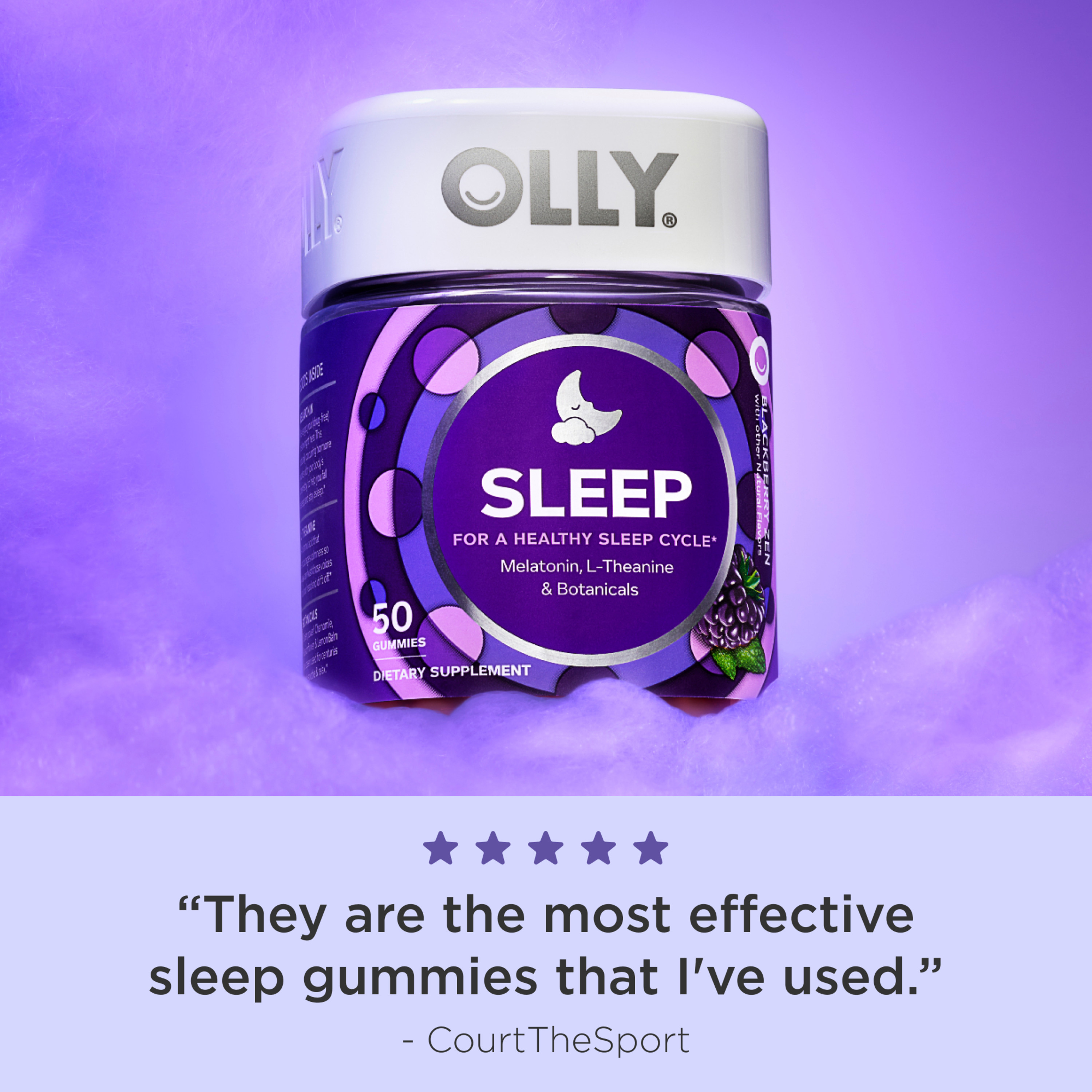 OLLY Sleep Gummy Supplement, 3mg Melatonin, L Theanine, Chamomile, Blackberry, 50 Ct - image 5 of 12