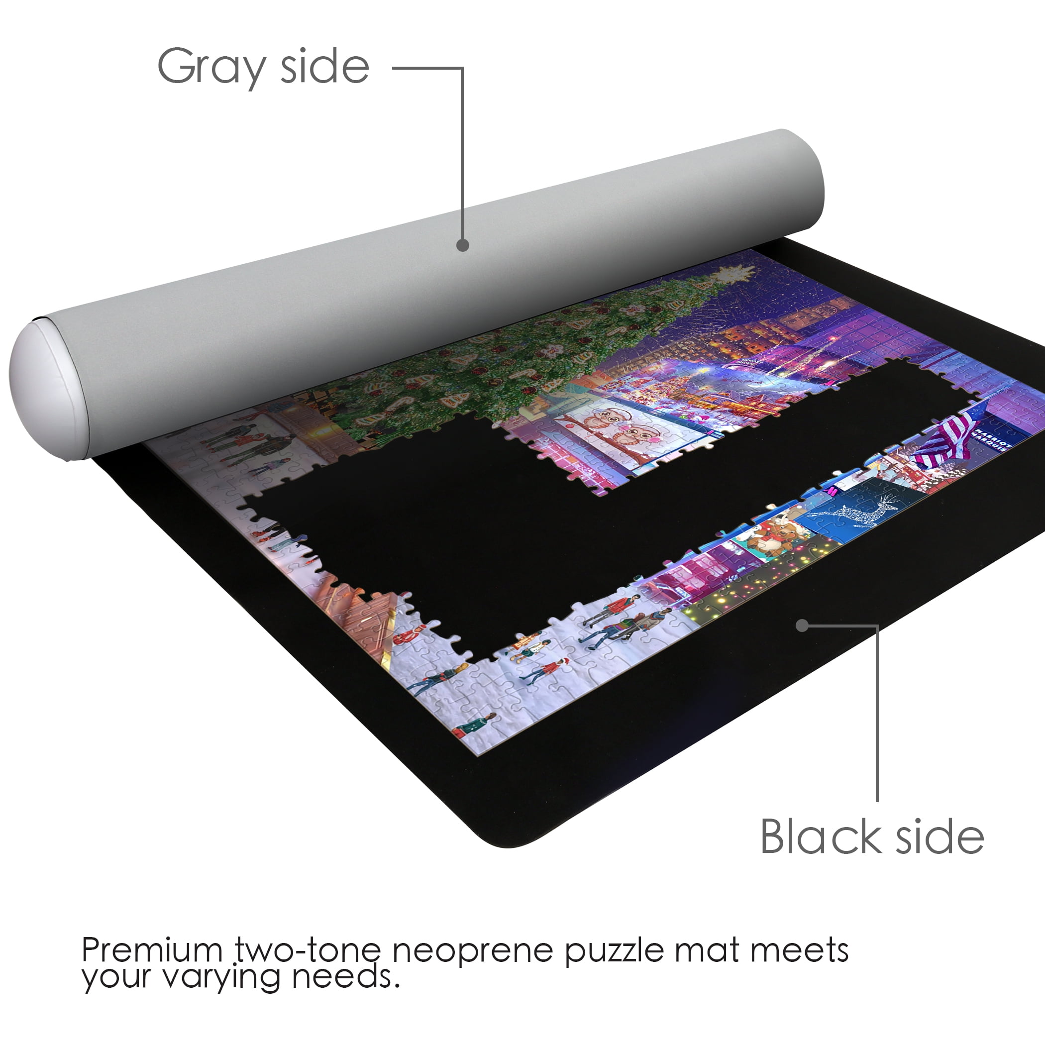 Black NorthKe Jigsaw Puzzle Roll Mat Black Gray Felt Mat Saver Up to 1,500 pcs for All Puzzle Storage Puzzle with Size Mark