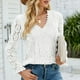 thumbnail image 3 of Camisas de encaje para mujer,Blusa de encaje para mujer Camisa de poliéster con cuello en V de encaje para mujer Blusa de encaje hueca para mujer Elegante y moderna, 3 of 5