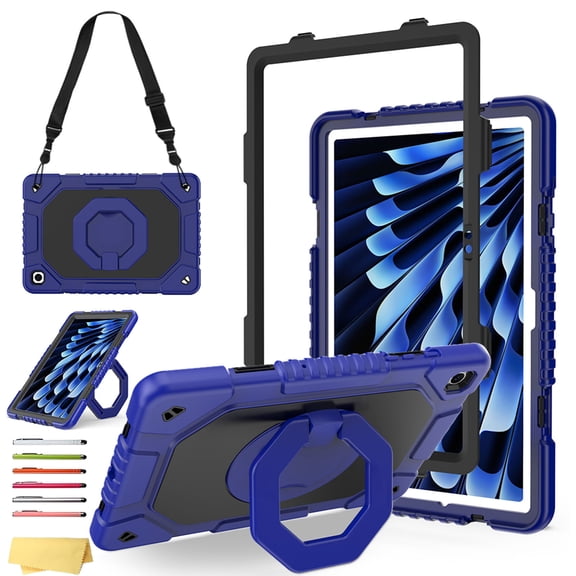 ELEHOLD For Samsung Galaxy Tab A11  2025/ A9  2023 11-inch Case, Heavy Duty 3-Layer Shockproof Hand Grip Kickstand Protection Cover with Shoulder Strap,Blue