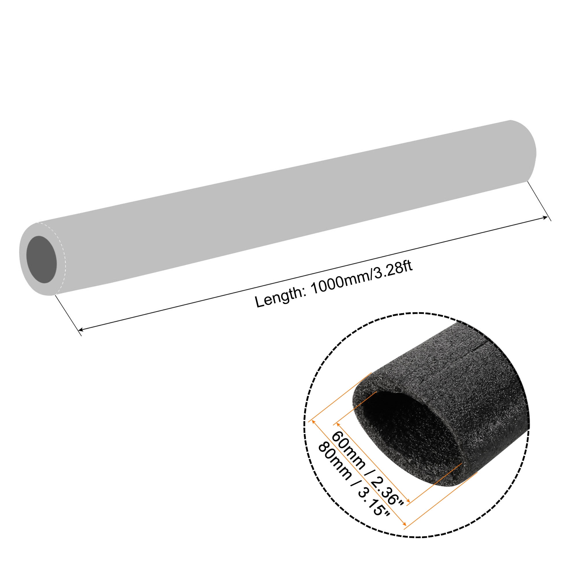 Foam Tube Sponge Protective Sleeve Black Sleeve 60mm(2.36 Inch) ID for Pipe  Insulation, Pack of 4 