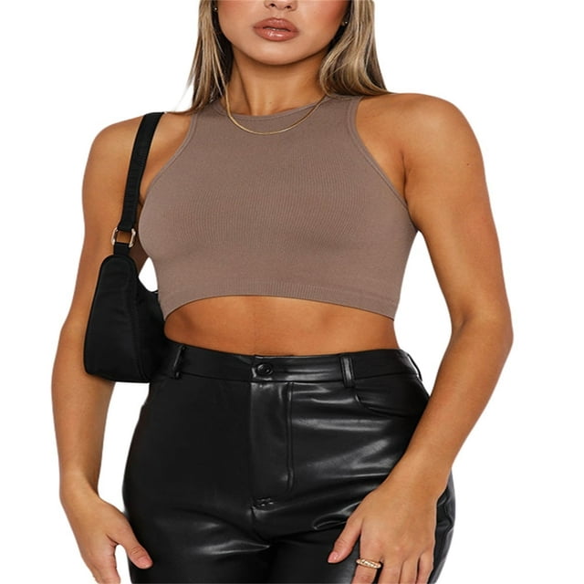 Women Y2k Ribbed Tank Tops Crew Neck Sleeveless Vests Summer Slim Fit Crop Tops Aesthetic Clothes