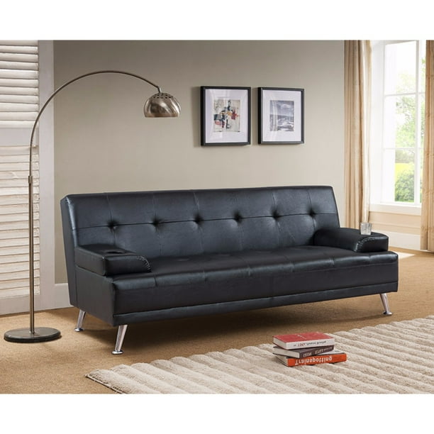 Contemporary Style PU Leather Sofa, Black Finish