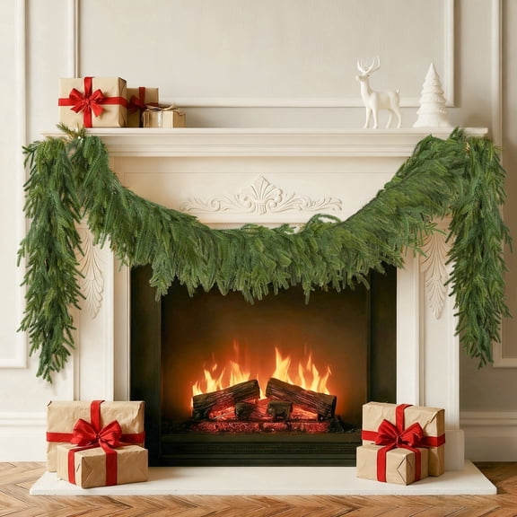 JOYOOSS Christmas Garland Norfolk Pine Faux Greenery Cedar Real Touch Indoor Outdoor Decorations 9 Ft