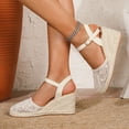 thumbnail image 2 of Rokment Bohemian Crochet Wedges Dress Sandals for Women Bride Wedding Beach Summer Handmade Closed Toe Espadrilles Chunky High Heel Casual Spring Dressy Sandals Beige Size 6, 2 of 5