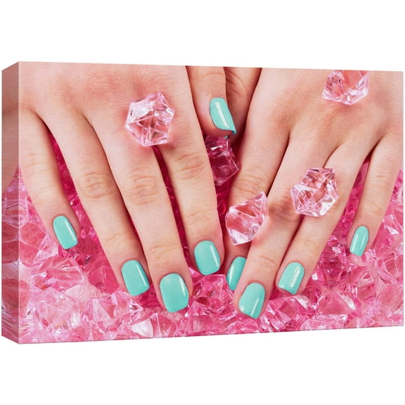 wall26 Framed Canvas Print Wall Art Blue Manicure with Pink Crystals People Fashion Photography Realism Chic Scenic Colorful for Living Room, Bedroom, Office - 24"x36"