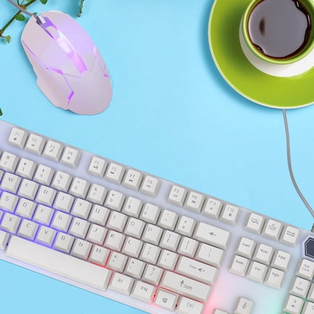 RENACLIPY 1Set Backlit Gaming Keyboard and Mouse Combo White with Suspension Keycap for Pc