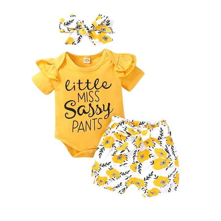 

Izhansean Newborn Baby Girls Clothes Floral Tops Romper+Shorts Pants Headband 3Pcs Outfit Yellow 3-6 Months
