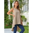 thumbnail image 3 of DARING DIVA Women's High Low Sleeveless Crewneck Asymmetrical Blouse S Khaki, 3 of 8
