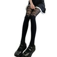 thumbnail image 2 of 1 Pair Women Stockings Lace Patchwork Bow Decor High Elasticity Over Knee Length Skinny Solid Color Japanese Style Anti-slip Lady Long Thighs, 2 of 7