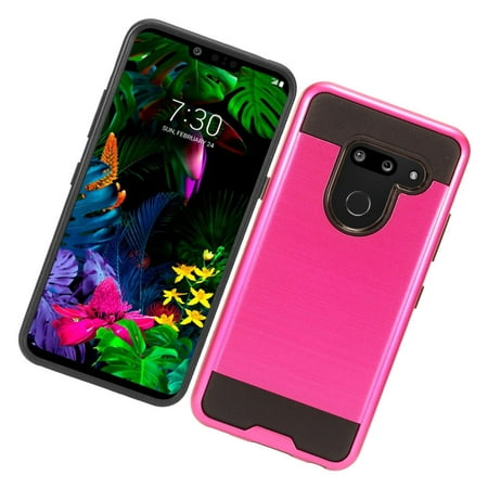 LG G8 ThinQ Phone Case Heavy Duty Metallic Brushed Texture Slim Hybrid Shock Proof Dual Layer Armor Defender Protective TPU Rubber Rugged Cover PINK Thin Case Cell Phone Cover for LG G8 Thinq (Best Mid Priced Cell Phones 2019)