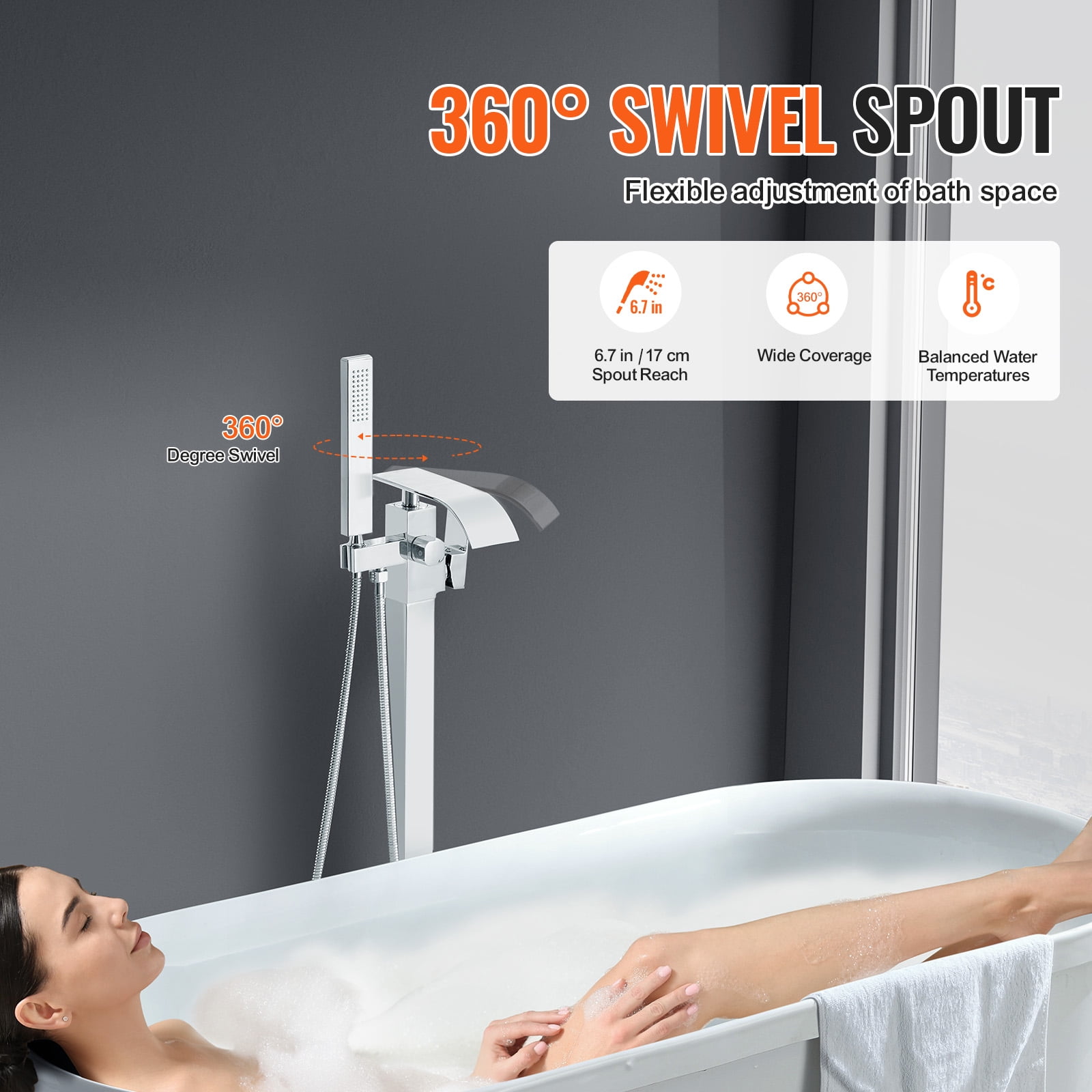 KFFKFF Freestanding Bathtub Faucet Floor Standing Bathroom Two Modes 360?? for Bathing