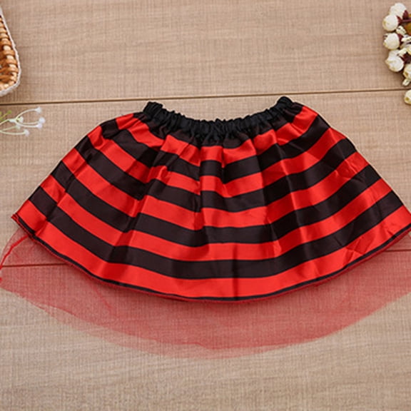 Girls Striped Printed Tulle Tutu Skirt Layered Fluffy Skirts for Halloween Party Kids Red
