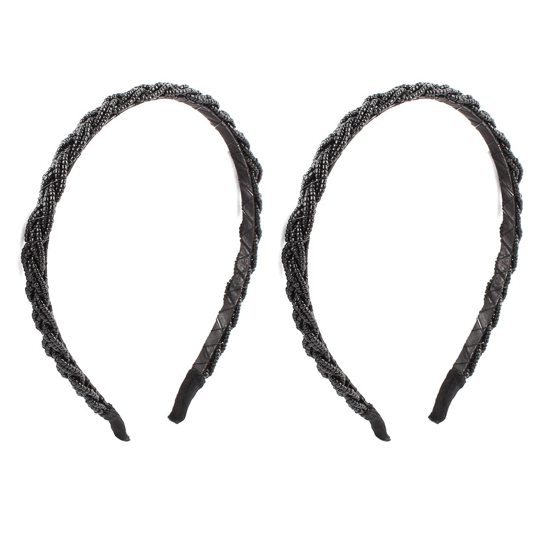 2 Pcs Black Plastic Beads Detail Metal Hair Band Headbands for Ladies