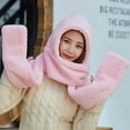 thumbnail image 2 of qolati 3 In 1 Hat Scarf Gloves for Women Winter Warm Earflap Hats Puffy Hooded Scarf for Women Men Soft Plush Thick Faux Fur Hooded Scarf, 2 of 7