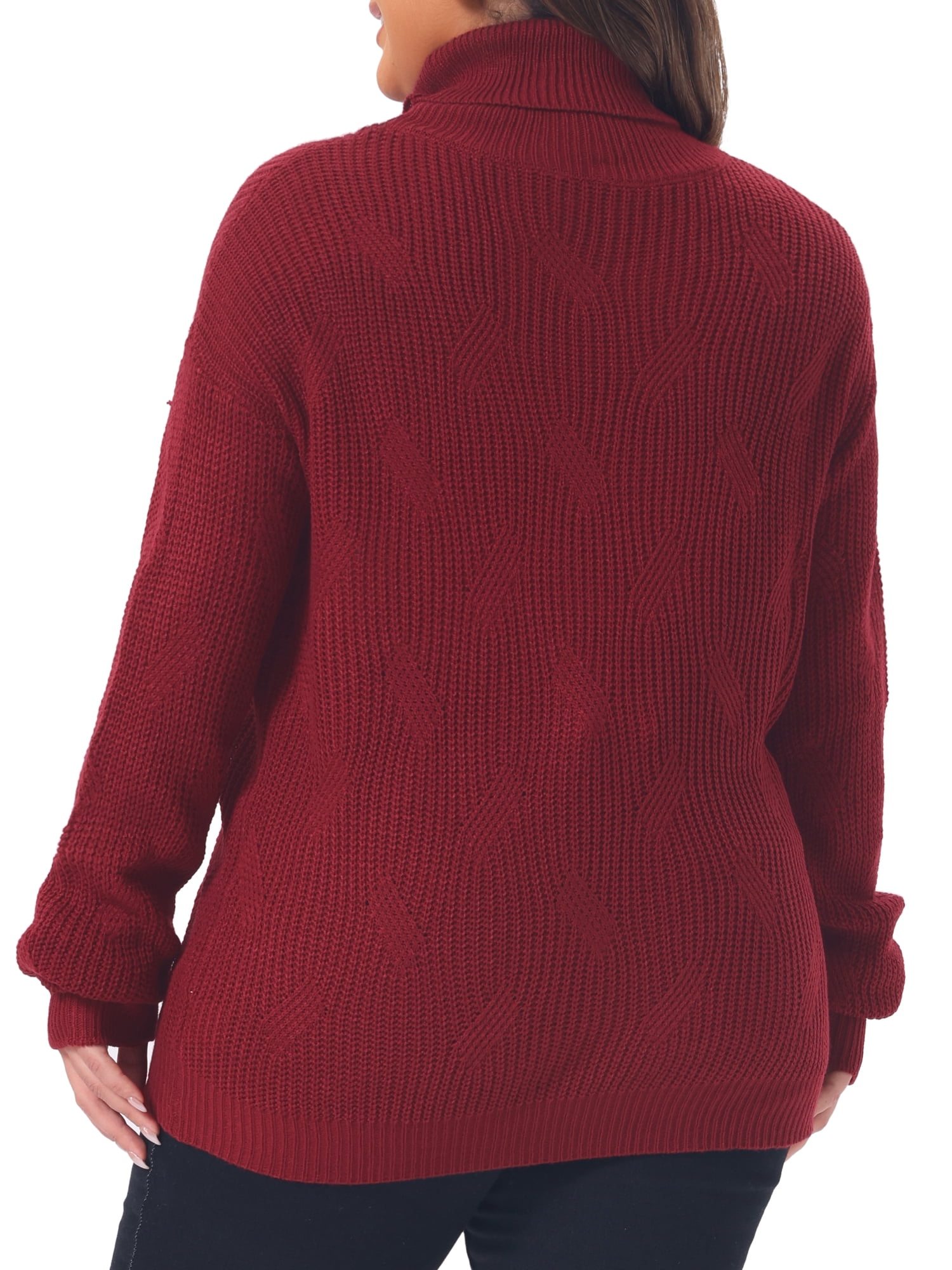 DARING DIVA Women's Plus Turtleneck Long Sleeve Chunky Pullover L Burgundy