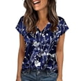 thumbnail image 2 of OOOUM Women Satin V Neck Blouse Lightweight Silky Floral Print shirts Loose Casual Summer Basic Shirt Tops Dark Blue XXXXL, 2 of 3