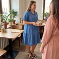 thumbnail image 3 of Agnes Orinda Women's Plus Size Chambray Dress Short Sleeves Button Down Flowy Tiered Shirt Dresses 2X Denim Blue, 3 of 8