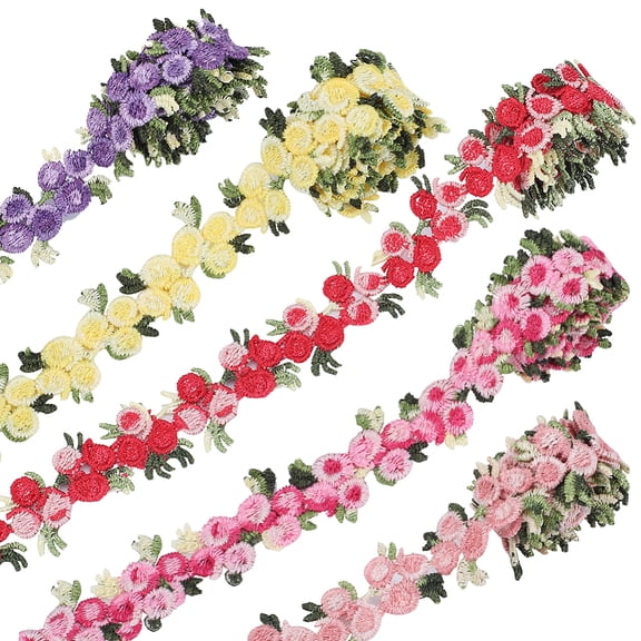 5 Colors Flower Trim Ribbon 5 Yards Floral DIY Lace Applique Sewing Craft 7/8 Inch Rose Lace Edge Trim Decorating Embroidered Polyester for
