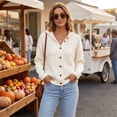 thumbnail image 4 of Women's Knit Hooded Cardigan, Long Sleeve Front Button Down Drawstring Solid Color Sweater , Fall Trendy Loose Fit Casual Top White S, 4 of 6