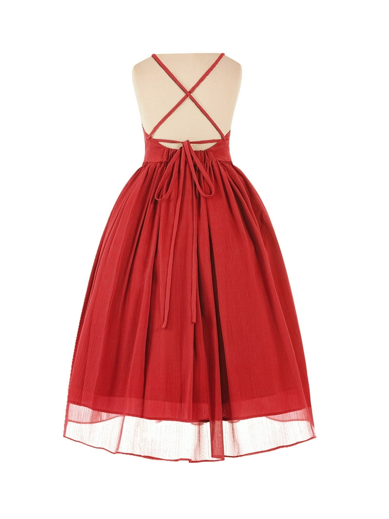 junior red cross dress Ekidsbridal Criss-Cross Chiffon Flower Girl Dress Junior Pageant Formal Photoshoot Party Gown 191 2, Girl's, Red