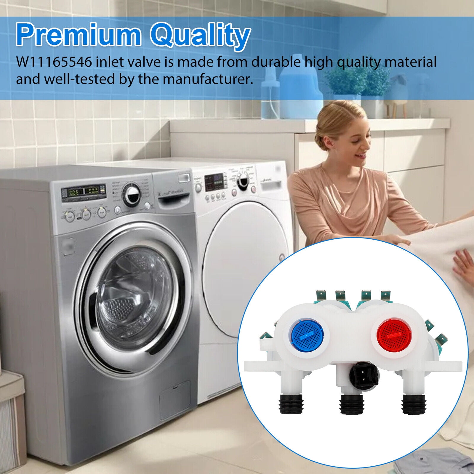 Washing Machine Water Inlet Valve Kit for Whirlpool W11096267 W11165546 TAPDRA Spare Part